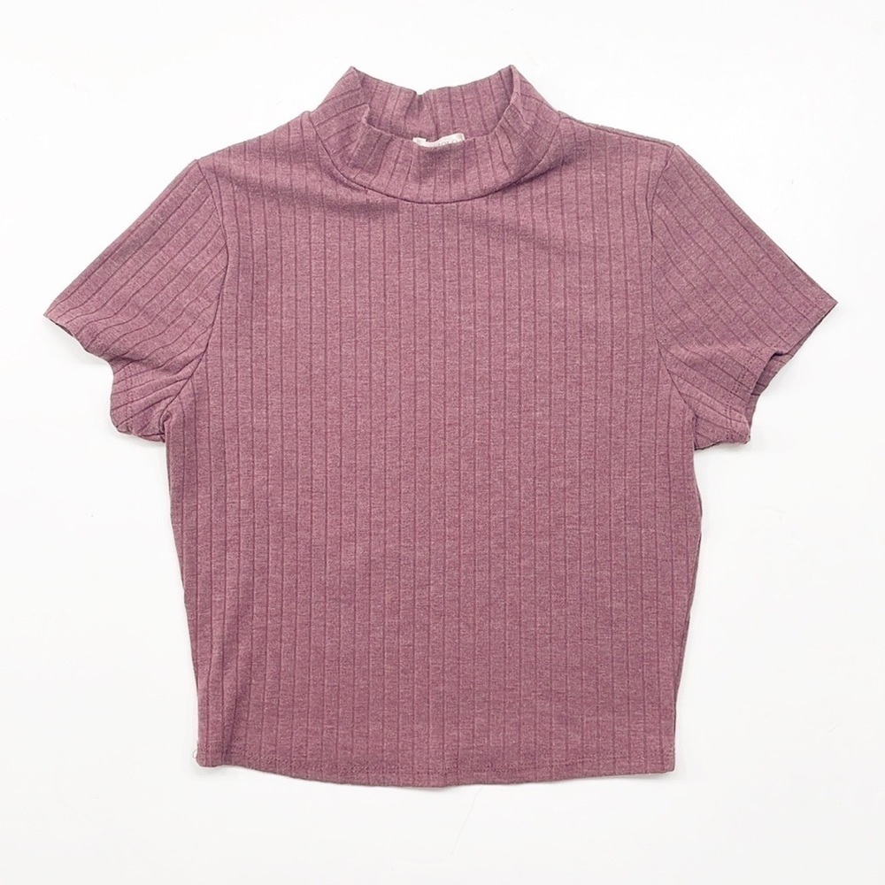 Bozzolo cranberry plum ribbed mock neck crop top